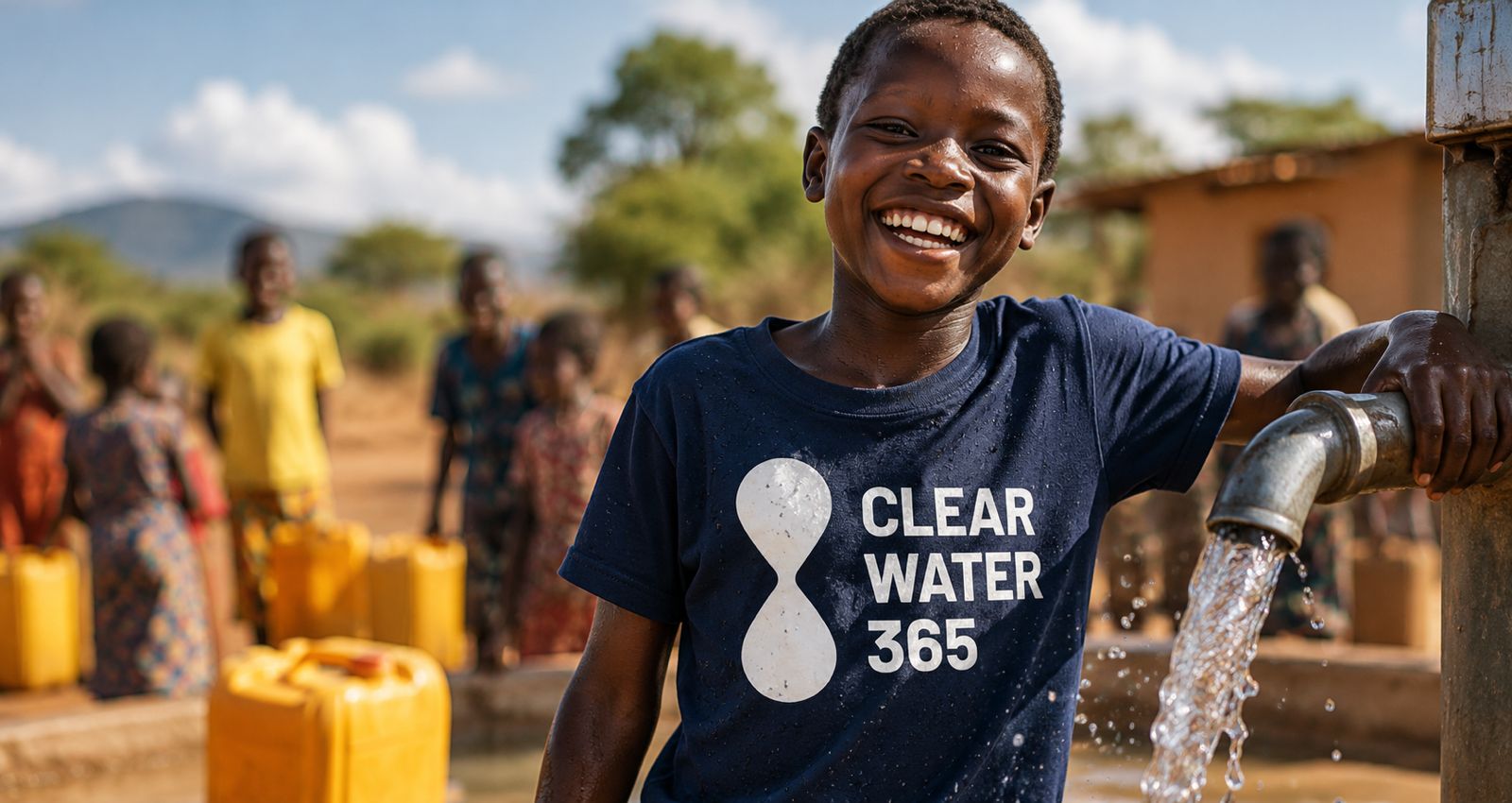 Jongen met Clearwater365-shirt bij een waterpomp